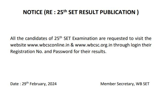 WBCSC SET Result Notice