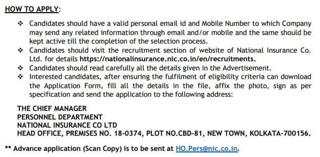 How To Apply NICL Kolkata Vacancy Notification