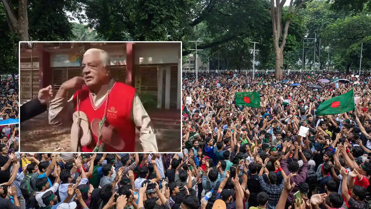 necklace of shoes around the neck of a Bangladeshi freedom fighter